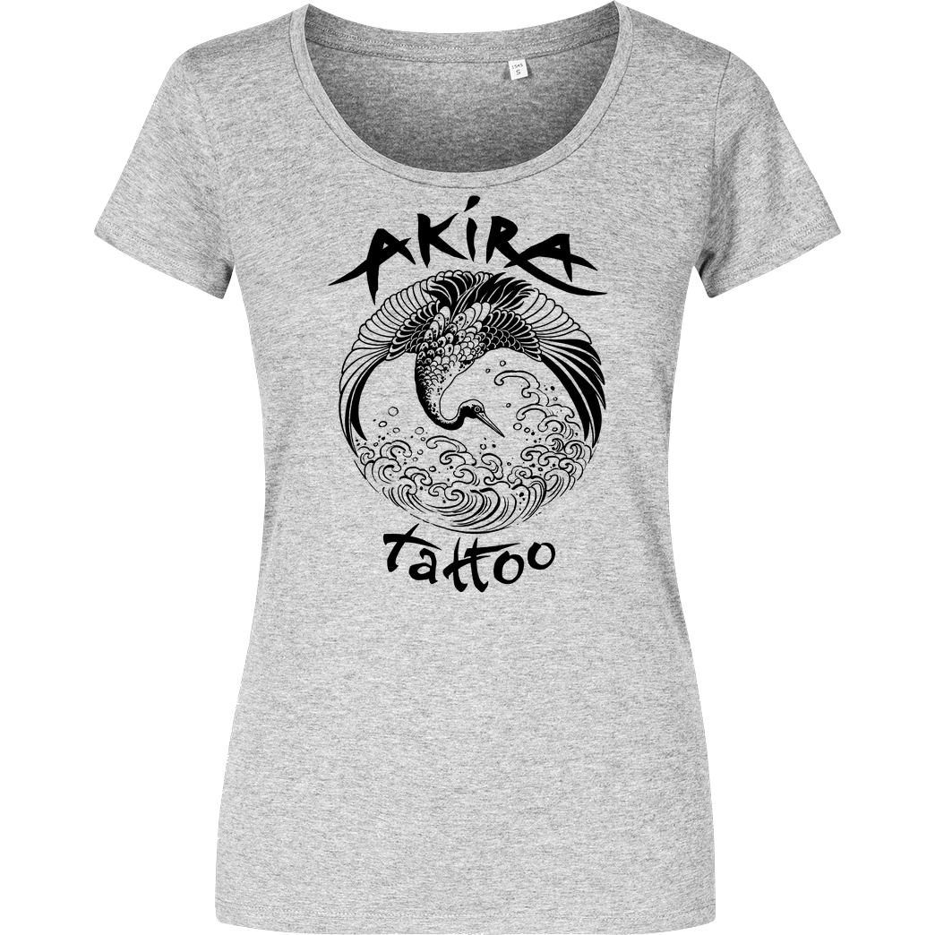 Akira Tattoo Akira Tattoo - Kranich - schwarz T-Shirt Damenshirt heather grey