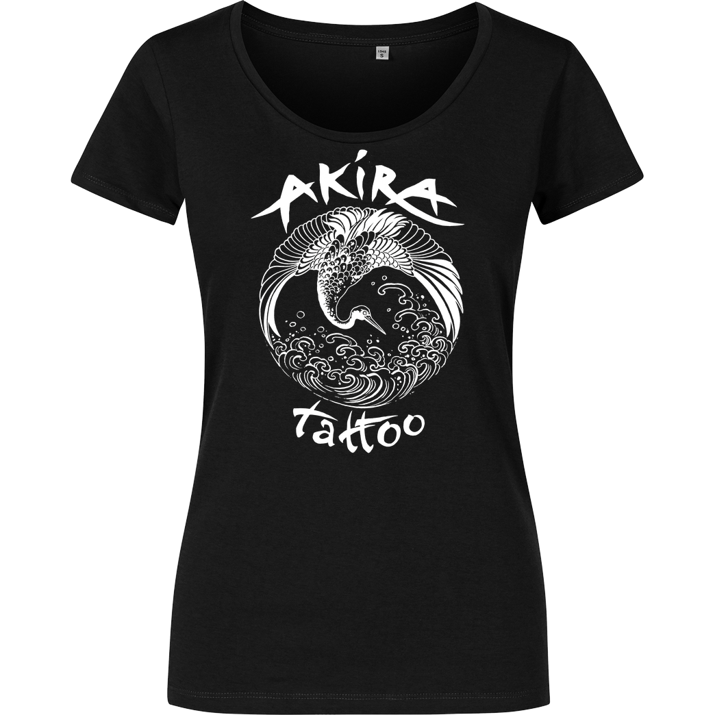 Akira Tattoo Akira Tattoo - Kranich - weiß T-Shirt Damenshirt schwarz